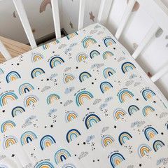 Дитяче непромокаюче простирадло на гумці 120х60 см Oh My Kids "Rainbow" блакитний