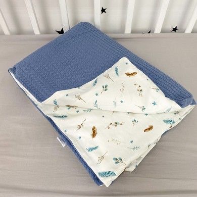 Плед натуральний у ліжечко або коляску для новонародженого Oh My Kids "Пірʼя" піке колір джинс