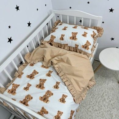 Дитяча підковдра з рюшами 120х90 см Oh My Kids &laquo;Beige Bear&raquo; ранфорс бежевий