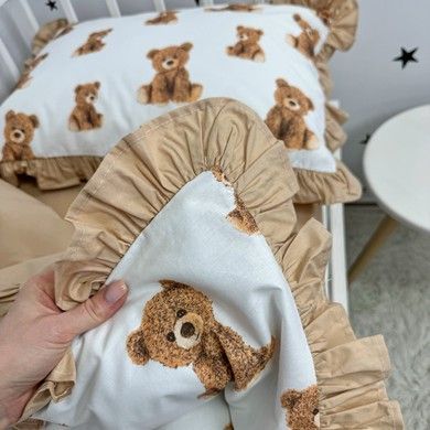 Дитяча підковдра з рюшами 120х90 см Oh My Kids &laquo;Beige Bear&raquo; ранфорс бежевий