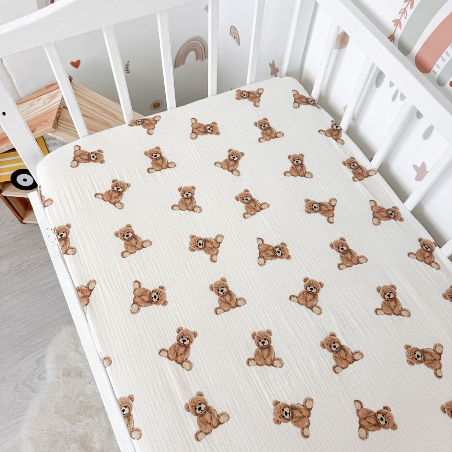Дитяча муслінова постільна білизна у ліжко 120х60 см Oh My Kids "Bears" бежевий