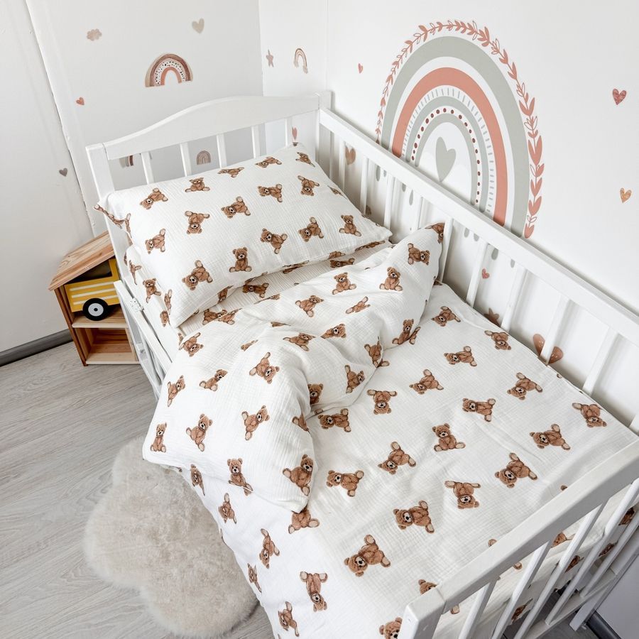 Дитяча муслінова постільна білизна у ліжко 120х60 см Oh My Kids "Bears" бежевий