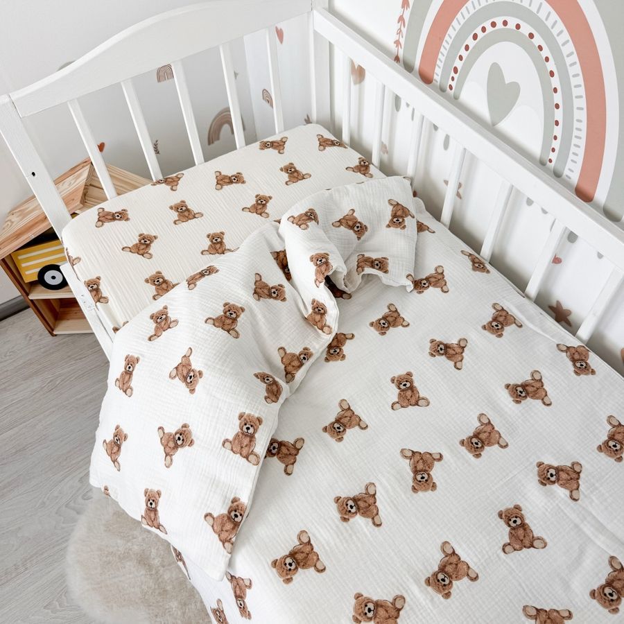Дитяча муслінова постільна білизна у ліжко 120х60 см Oh My Kids "Bears" бежевий