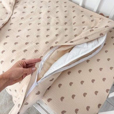 Підковдра з мусліну на блискавці 120х90 см Oh My Kids "Beige Rainbows" бежевий