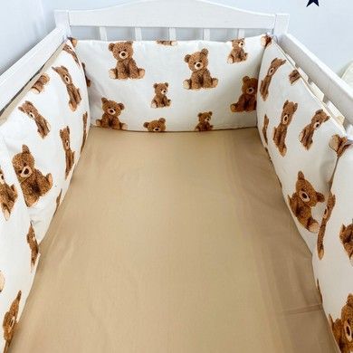 Всесезонний комплект у ліжечко для новонародженого Oh My Kids "Ведмедики" молочний