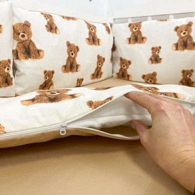 Всесезонний комплект у ліжечко для новонародженого Oh My Kids "Ведмедики" молочний