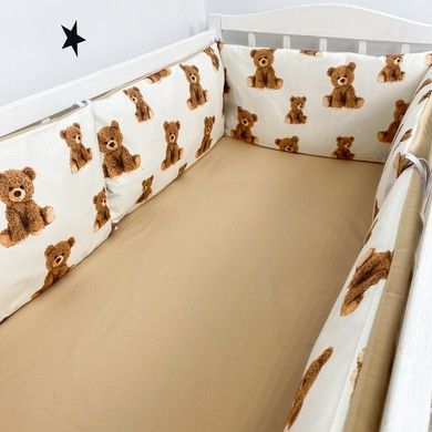 Всесезонний комплект у ліжечко для новонародженого Oh My Kids "Ведмедики" молочний