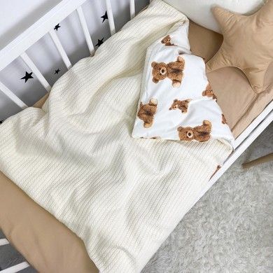 Всесезонний комплект у ліжечко для новонародженого Oh My Kids "Ведмедики" молочний