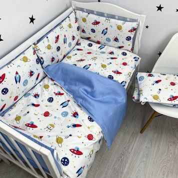 Постільний комплект у дитяче ліжечко 120х60 см Oh My Kids "Ракети" сатин