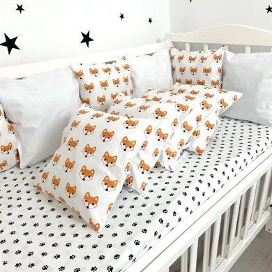 Бортики подушки 12 шт зі зйомними наволочками Oh My Kids "Foxes"