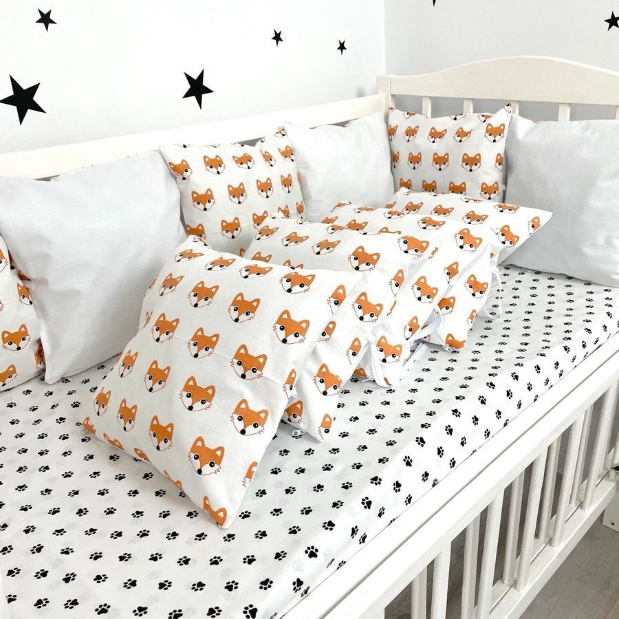 Бортики подушки 12 шт со съемными наволочками Oh My Kids "Foxes"
