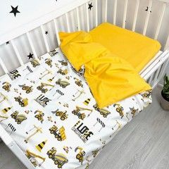 Пододеяльник детский для мальчика 120х90 см Oh My Kids "Строительная техника" ранфорс желтый