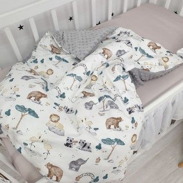 Пледик для новонародженого Oh My Kids &laquo;Zoo&raquo; сірий, сатин