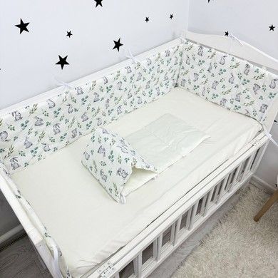 Бортики тонкие стеганные в кроватку 120х60 см на 3 стороны Oh My Kids "Cute Rabbits" сатин