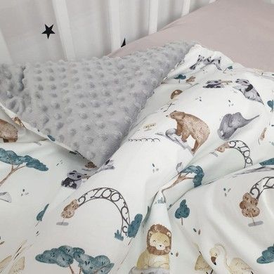 Пледик для новорожденного Oh My Kids &laquo;Zoo&raquo; серый, сатин