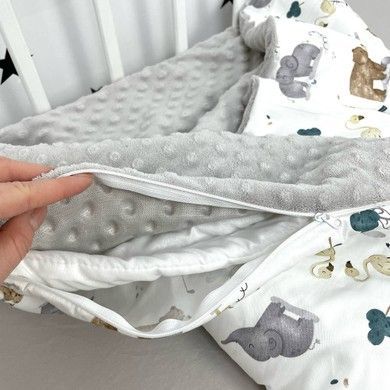 Пледик для новорожденного Oh My Kids &laquo;Zoo&raquo; серый, сатин
