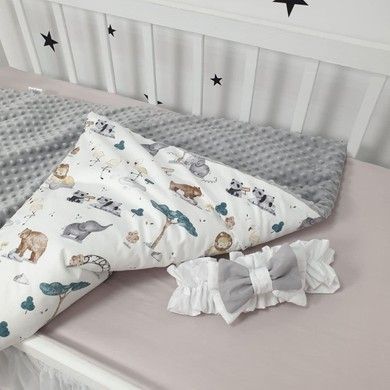 Пледик для новорожденного Oh My Kids &laquo;Zoo&raquo; серый, сатин