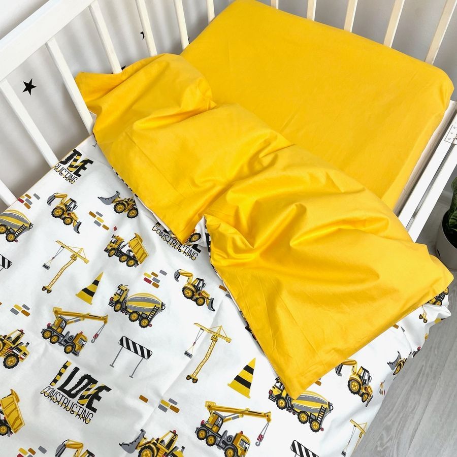 Підковдра дитяча для хлопчика 120х90 см Oh My Kids "Будівельна техніка" ранфорс жовтий