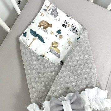 Конверт для новорожденного Oh My Kids &laquo;Zoo&raquo; серый, сатин