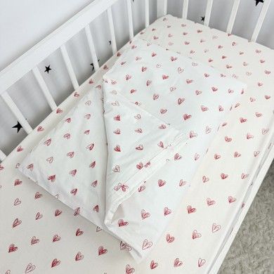 Натуральна підковдра 120х90 см для дівчинки Oh My Kids "Red Hearts"