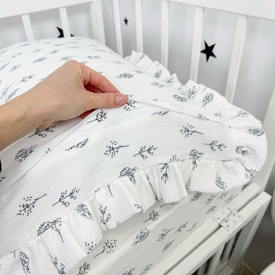 Дитяча муслінова постільна білизна в ліжечко 120х60 см Oh My Kids "Сад" білий