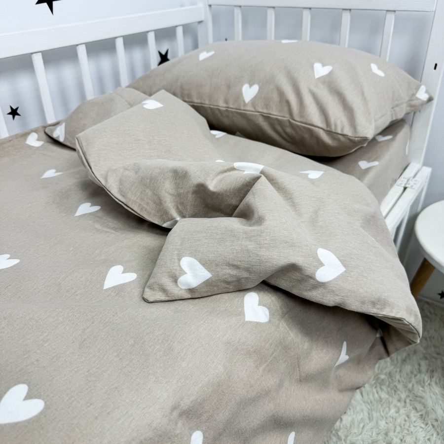 Дитяча тепла постільна білизна для ліжка 120х60 см Oh My Kids &laquo;Cute hearts&raquo; фланель бежевий