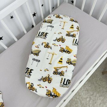 Бавовняне простирадло в коляску на резинці Oh My Kids "Будівельна техніка"