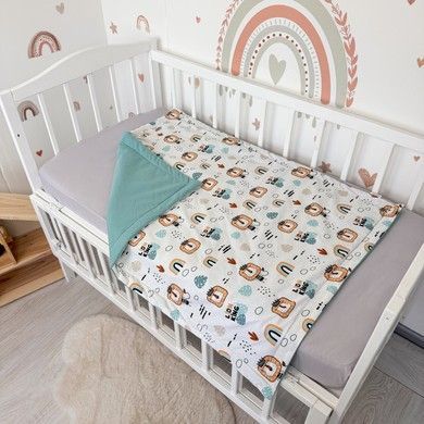 Хлопковый конверт-одеяло на выписку весна-лето-осень Oh My Kids "Львы" бирюзовый