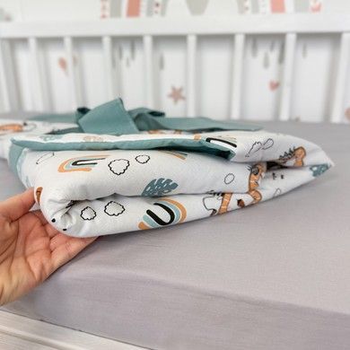 Хлопковый конверт-одеяло на выписку весна-лето-осень Oh My Kids "Львы" бирюзовый