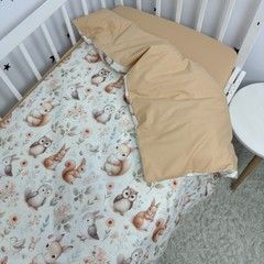 Натуральна дитяча підковдра 120х90 см Oh My Kids "Лисички Совенята" бежевий ранфорс