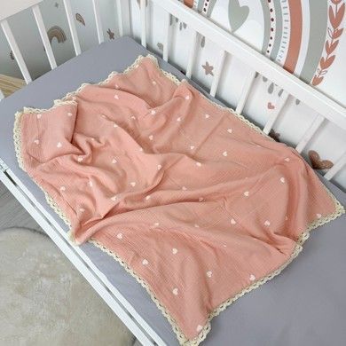 Мусліновий плед з мереживом 120х90 см Oh My Kids "Sweet Hearts"