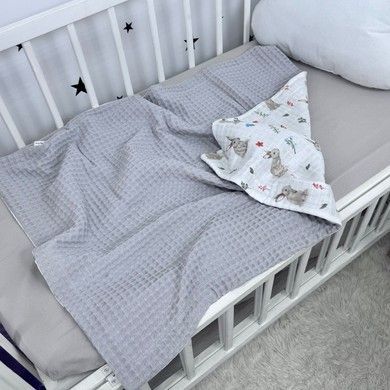 Літній натуральний дитячий плед 100х80 см Oh My Kids "Зайчики" сірий
