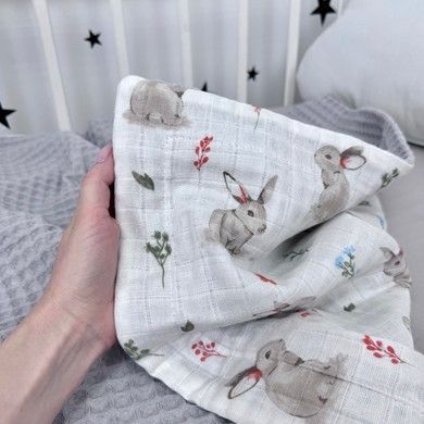 Літній натуральний дитячий плед 100х80 см Oh My Kids "Зайчики" сірий
