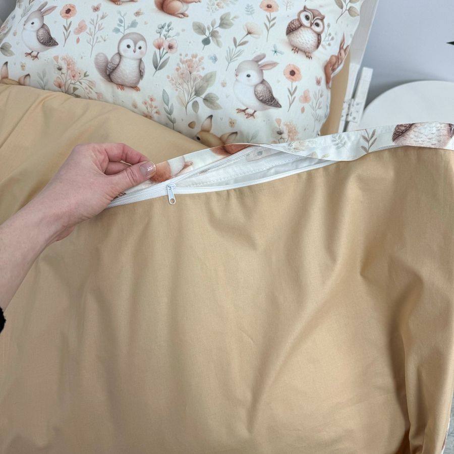Натуральна дитяча підковдра 120х90 см Oh My Kids "Лисички Совенята" бежевий ранфорс