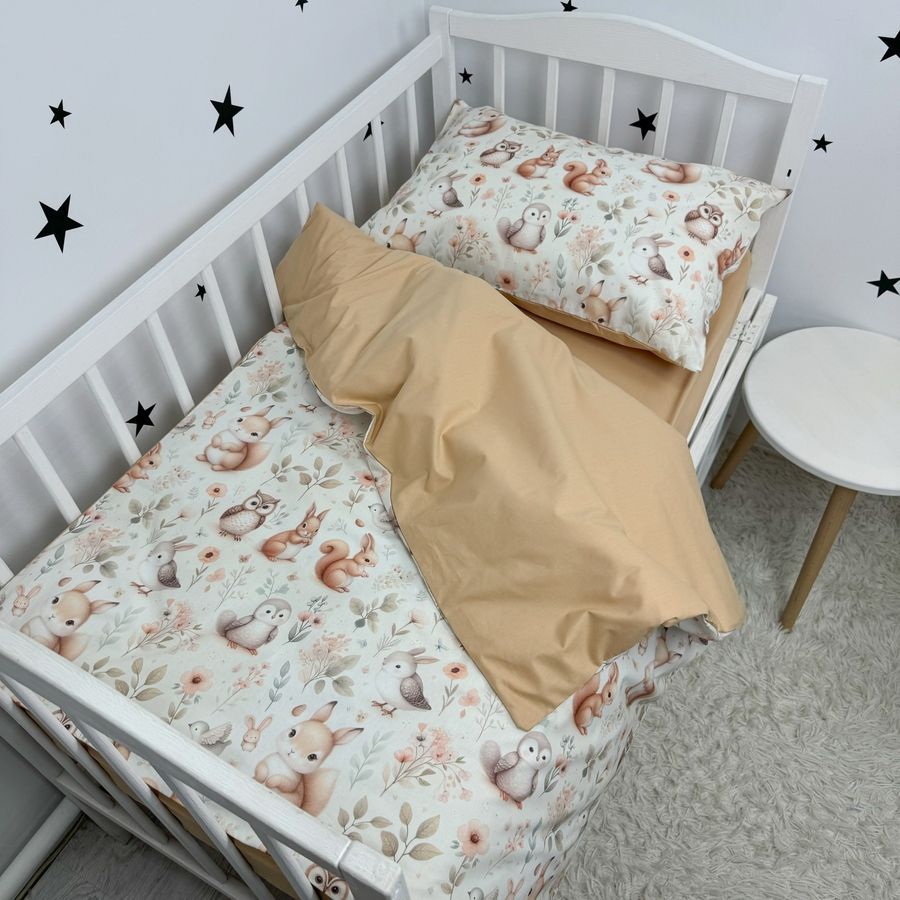 Натуральна дитяча підковдра 120х90 см Oh My Kids "Лисички Совенята" бежевий ранфорс