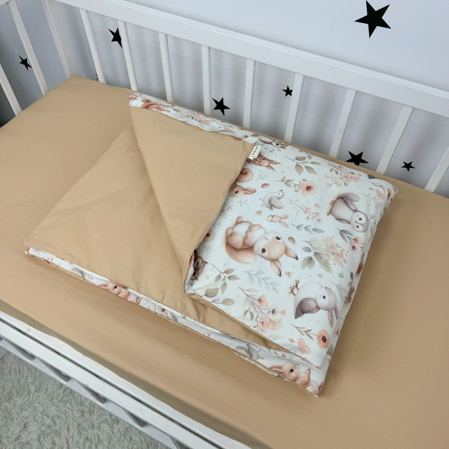 Натуральна дитяча підковдра 120х90 см Oh My Kids "Лисички Совенята" бежевий ранфорс