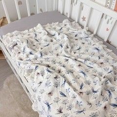 Дитячий мусліновий плед з мереживом 90х70 см Oh My Kids "Dragonflys" блакитний