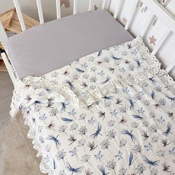 Детский муслиновый плед с кружевом 90х70 см Oh My Kids "Dragonflys" голубой