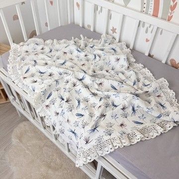 Детский муслиновый плед с кружевом 90х70 см Oh My Kids "Dragonflys" голубой