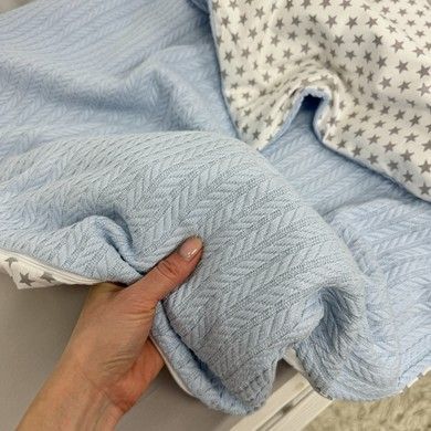 Детский плед универсальный Oh My Kids "Звезды" голубой пике