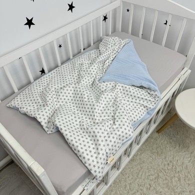Детский плед универсальный Oh My Kids "Звезды" голубой пике