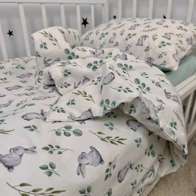 Сатинова постільна білизна в ліжечко 120х60 см Oh My Kids "Cute Rabbits" (підковдра 120х90 см)