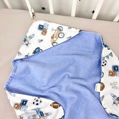 Рушник з куточком для хлопчика 70х70 см Oh My Kids "Ретро машинки" блакитний