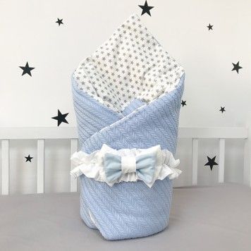 Конверт на выписку натуральный Oh My Kids"Звезды" голубой пике