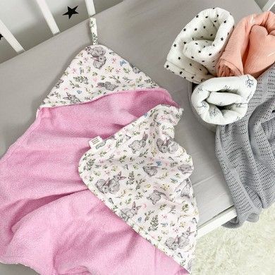 Махровое полотенце для девочки 70х70 см Oh My Kids "Зайчики" розовый
