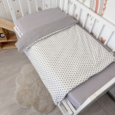 Натуральна всесезонна ковдра зі зйомним утеплювачем 100х80 см Oh My Kids "Сірі Зірки" піке