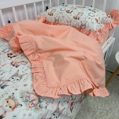 Підковдра з рюшами дитяча 120х90 см Oh My Kids &laquo;Лисички Зайчики&raquo; ранфорс персиковий
