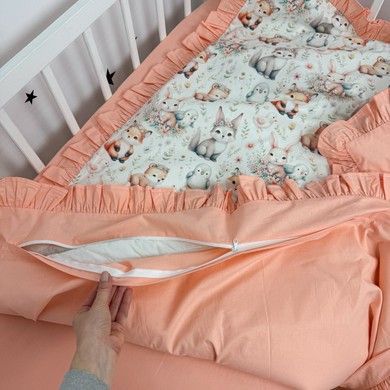 Підковдра з рюшами дитяча 120х90 см Oh My Kids &laquo;Лисички Зайчики&raquo; ранфорс персиковий