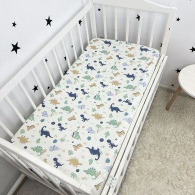 Сатиновая простыня в детскую кроватку 120х60 см Oh My Kids "Dino" мятная