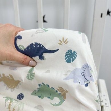 Сатиновая простыня в детскую кроватку 120х60 см Oh My Kids "Dino" мятная